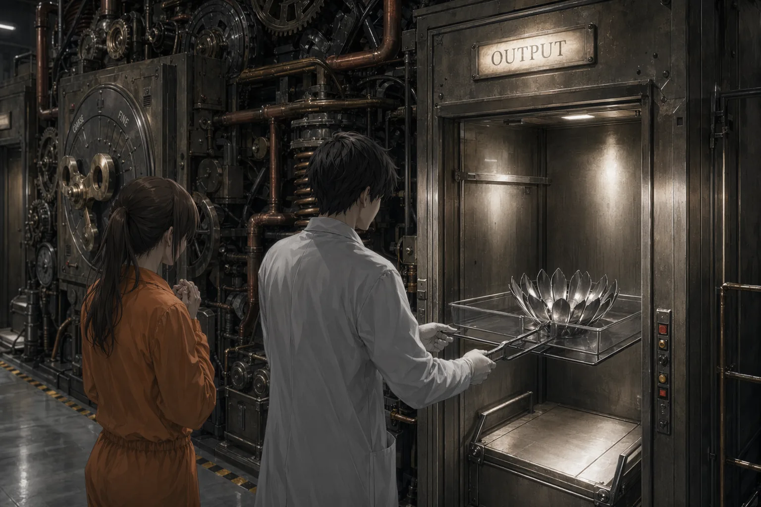 SCP-914のOutputブースから回収される刃のような金属花